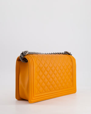 Chanel Orange Medium Boy Bag in Lambskin Leather with Ruthenium Hardware