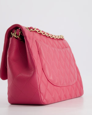 Chanel Deep Pink Classic Jumbo Double Flap Bag in Lambskin Leather and Gold Hardware