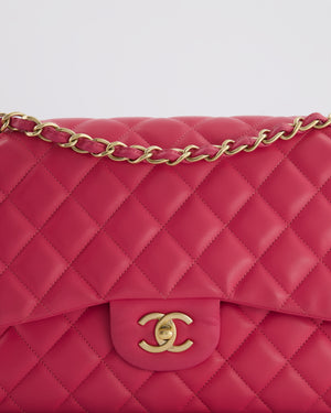 Chanel Deep Pink Classic Jumbo Double Flap Bag in Lambskin Leather and Gold Hardware