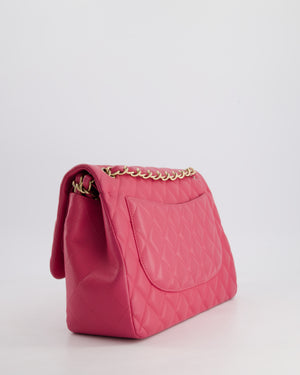 Chanel Deep Pink Classic Jumbo Double Flap Bag in Lambskin Leather and Gold Hardware