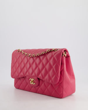 Chanel Deep Pink Classic Jumbo Double Flap Bag in Lambskin Leather and Gold Hardware