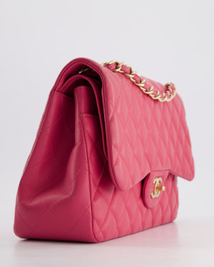 Chanel Deep Pink Classic Jumbo Double Flap Bag in Lambskin Leather and Gold Hardware