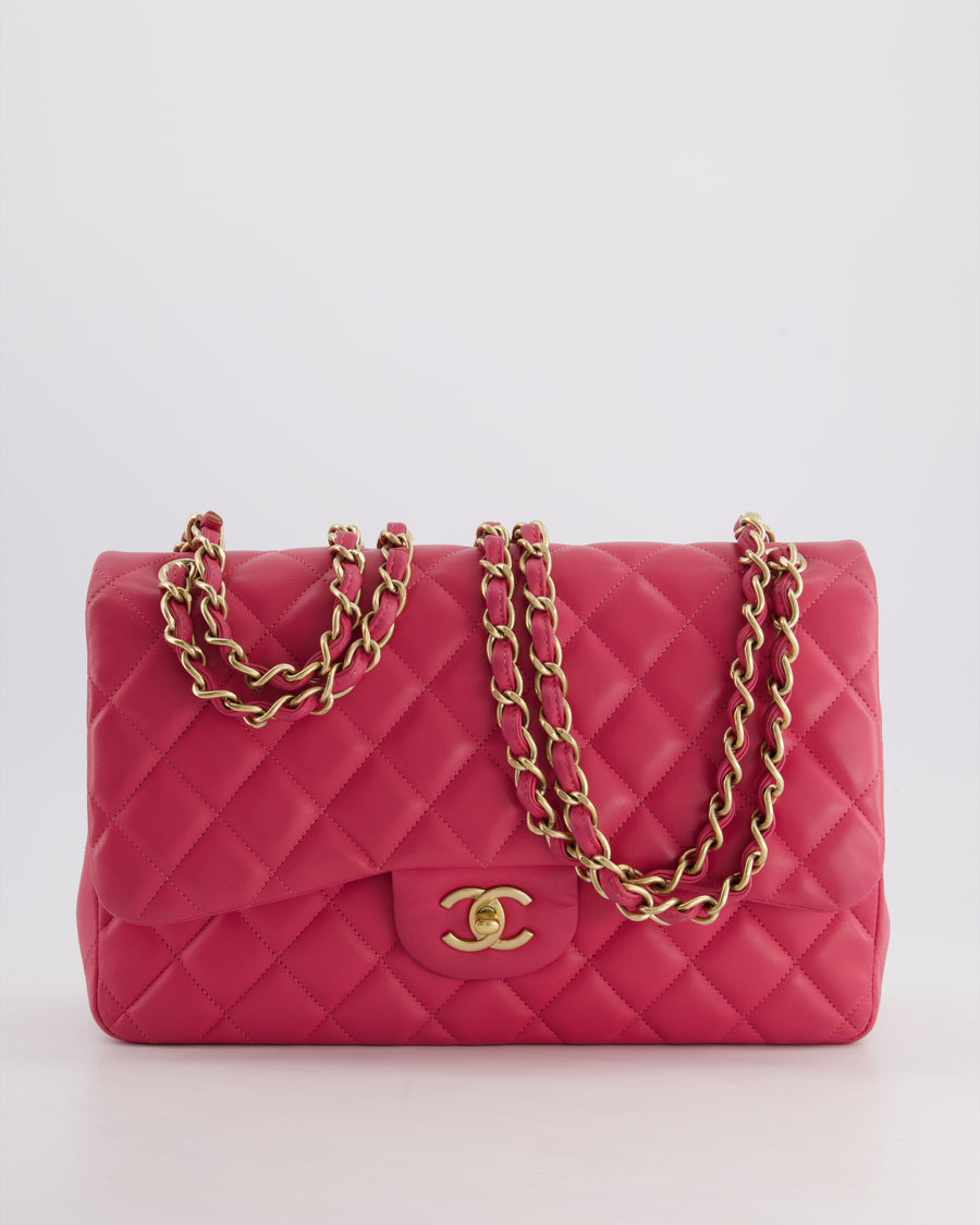 Chanel Deep Pink Classic Jumbo Double Flap Bag in Lambskin Leather and Gold Hardware