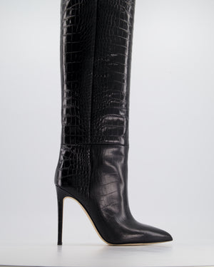 Paris Texas Black Croc-Effect Leather Knee High Boots Size EU 40