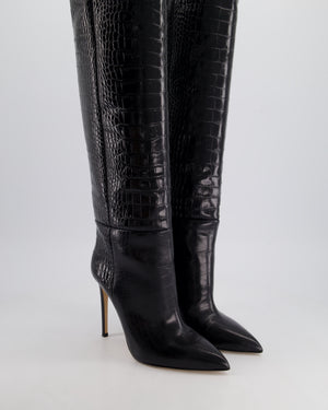 Paris Texas Black Croc-Effect Leather Knee High Boots Size EU 40