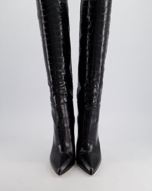 Paris Texas Black Croc-Effect Leather Knee High Boots Size EU 40