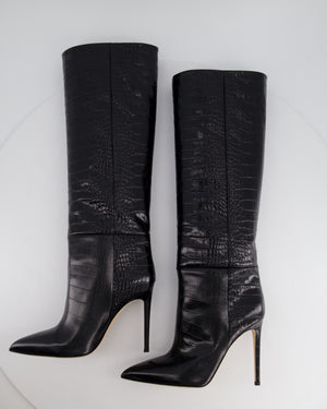 Paris Texas Black Croc-Effect Leather Knee High Boots Size EU 40