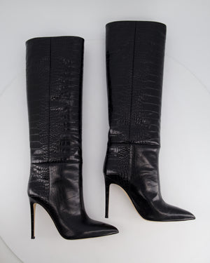 Paris Texas Black Croc-Effect Leather Knee High Boots Size EU 40