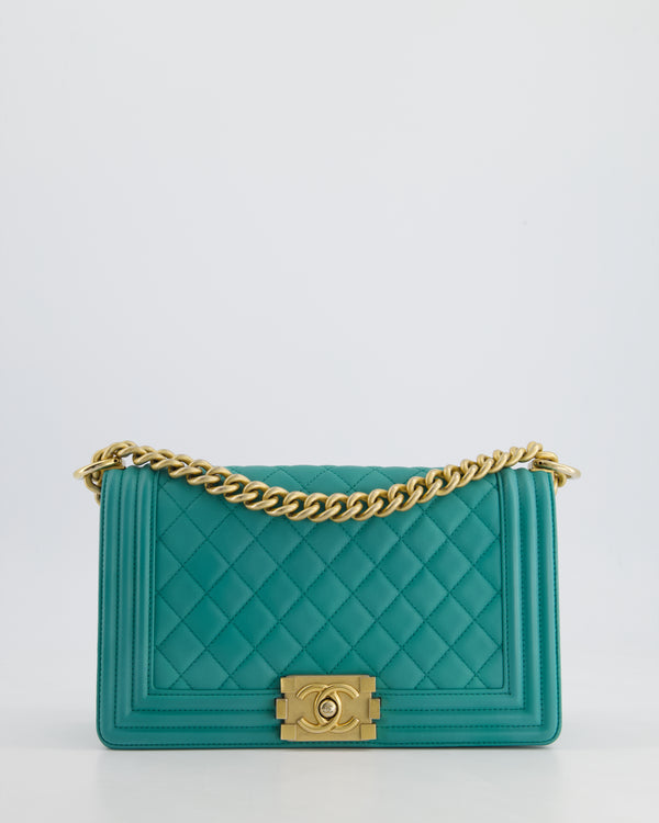 Chanel Teal Lambskin Leather Medium Boy Bag With Brushed Gold Hardware