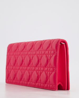 Christian Dior Strawberry Pink Lady Dior Voyager Long Clutch with Champagne Gold Hardware