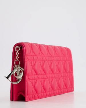 Christian Dior Strawberry Pink Lady Dior Voyager Long Clutch with Champagne Gold Hardware