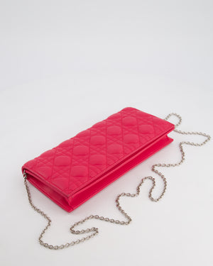 Christian Dior Strawberry Pink Lady Dior Voyager Long Clutch with Champagne Gold Hardware