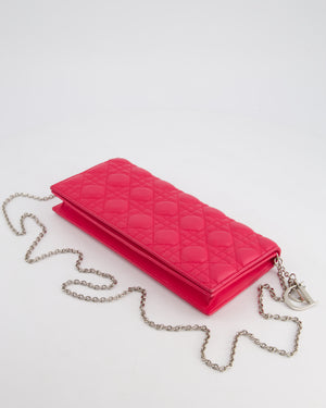 Christian Dior Strawberry Pink Lady Dior Voyager Long Clutch with Champagne Gold Hardware