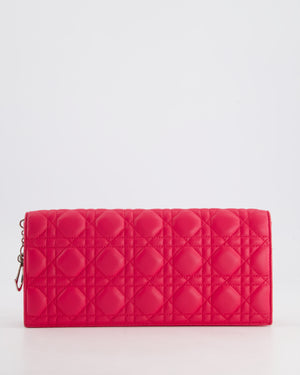 Christian Dior Strawberry Pink Lady Dior Voyager Long Clutch with Champagne Gold Hardware