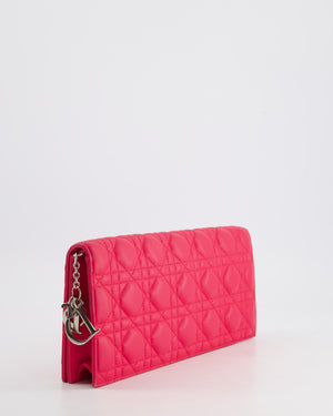 Christian Dior Strawberry Pink Lady Dior Voyager Long Clutch with Champagne Gold Hardware