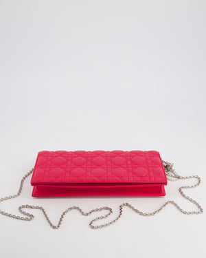 Christian Dior Strawberry Pink Lady Dior Voyager Long Clutch with Champagne Gold Hardware