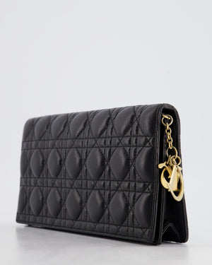 Christian Dior Black Lady Dior Voyager Long Clutch with Champagne Gold Hardware