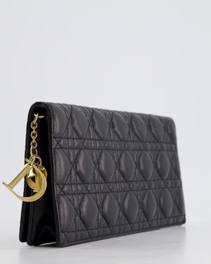 Christian Dior Black Lady Dior Voyager Long Clutch with Champagne Gold Hardware