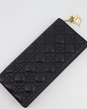 Christian Dior Black Lady Dior Voyager Long Clutch with Champagne Gold Hardware