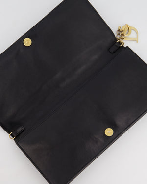 Christian Dior Black Lady Dior Voyager Long Clutch with Champagne Gold Hardware