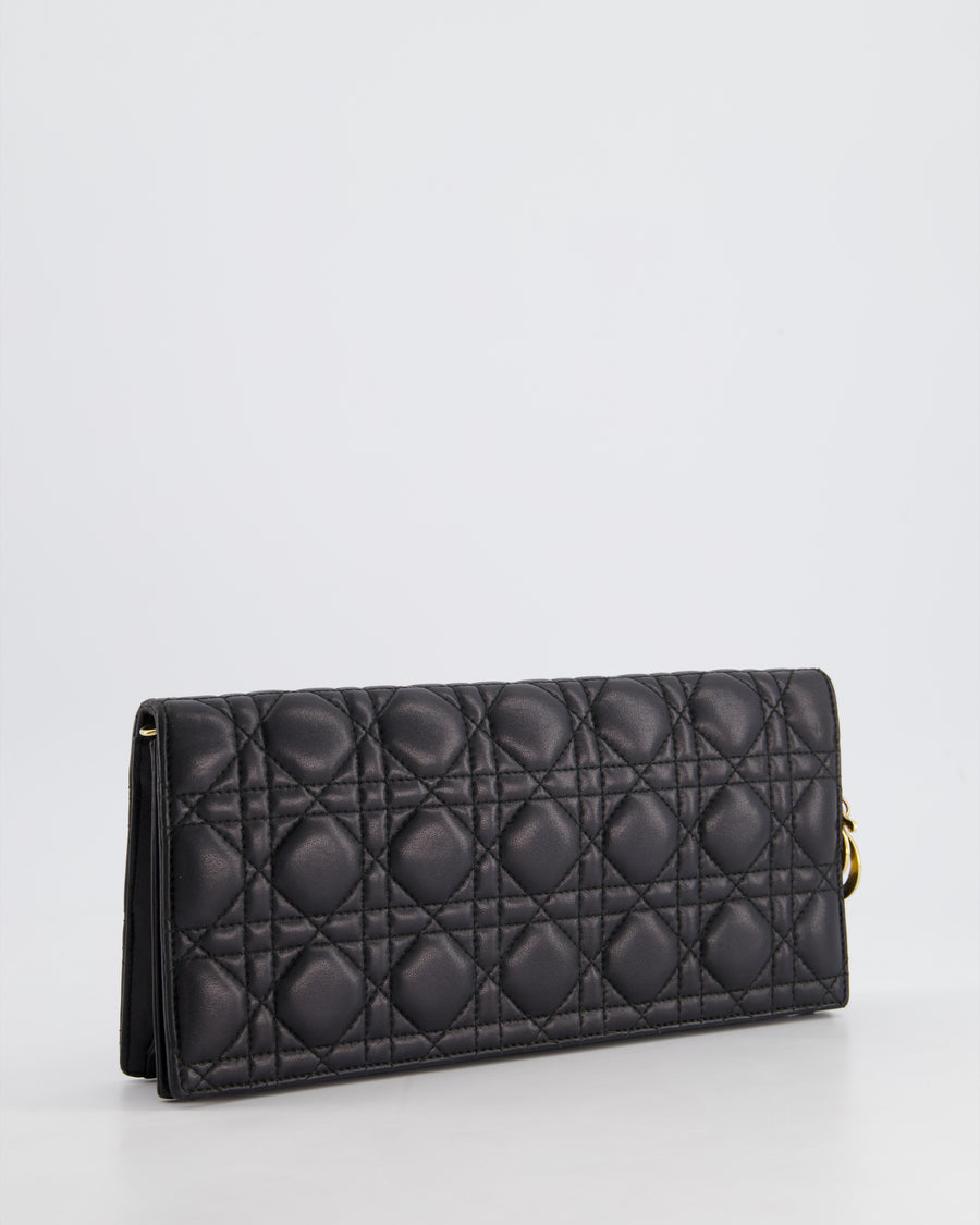 Christian Dior Black Lady Dior Voyager Long Clutch with Champagne Gold Hardware