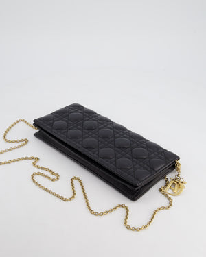 Christian Dior Black Lady Dior Voyager Long Clutch with Champagne Gold Hardware