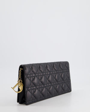 Christian Dior Black Lady Dior Voyager Long Clutch with Champagne Gold Hardware