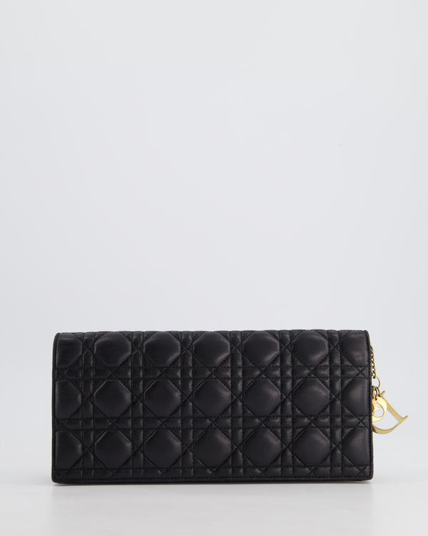 Christian Dior Black Lady Dior Voyager Long Clutch with Champagne Gold Hardware