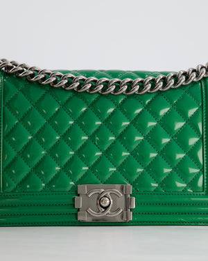 Chanel Green Sparkly Patent Leather Medium Boy Bag With Gunmetal Hardware