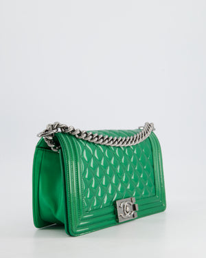 Chanel Green Sparkly Patent Leather Medium Boy Bag With Gunmetal Hardware