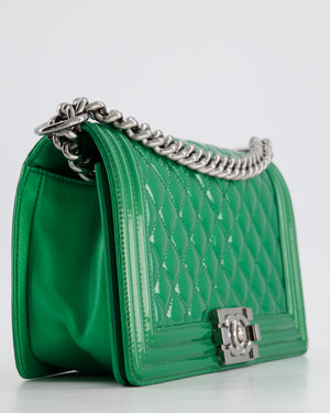 Chanel Green Sparkly Patent Leather Medium Boy Bag With Gunmetal Hardware