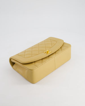 Chanel Vintage Single Flap Diana Bag in Beige Lambskin Leather With 24K Gold Hardware