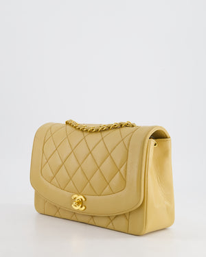 Chanel Vintage Single Flap Diana Bag in Beige Lambskin Leather With 24K Gold Hardware