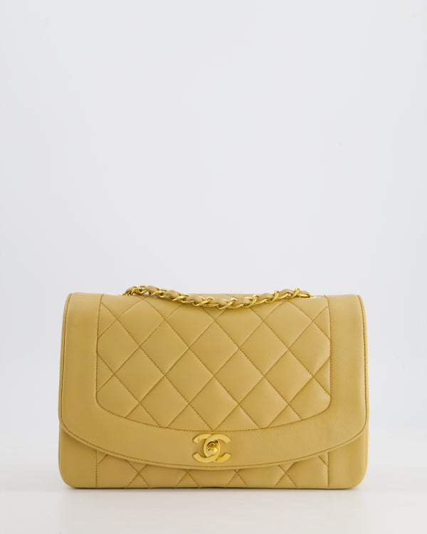 Chanel Vintage Single Flap Diana Bag in Beige Lambskin Leather With 24K Gold Hardware