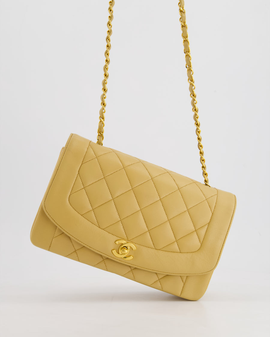 Chanel Vintage Single Flap Diana Bag in Beige Lambskin Leather With 24K Gold Hardware