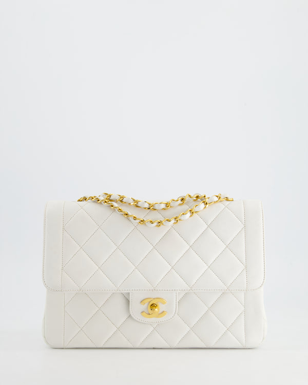 Chanel Vintage White Single Flap Bag in Quilted Lambskin leather with 24K Gold Hardware