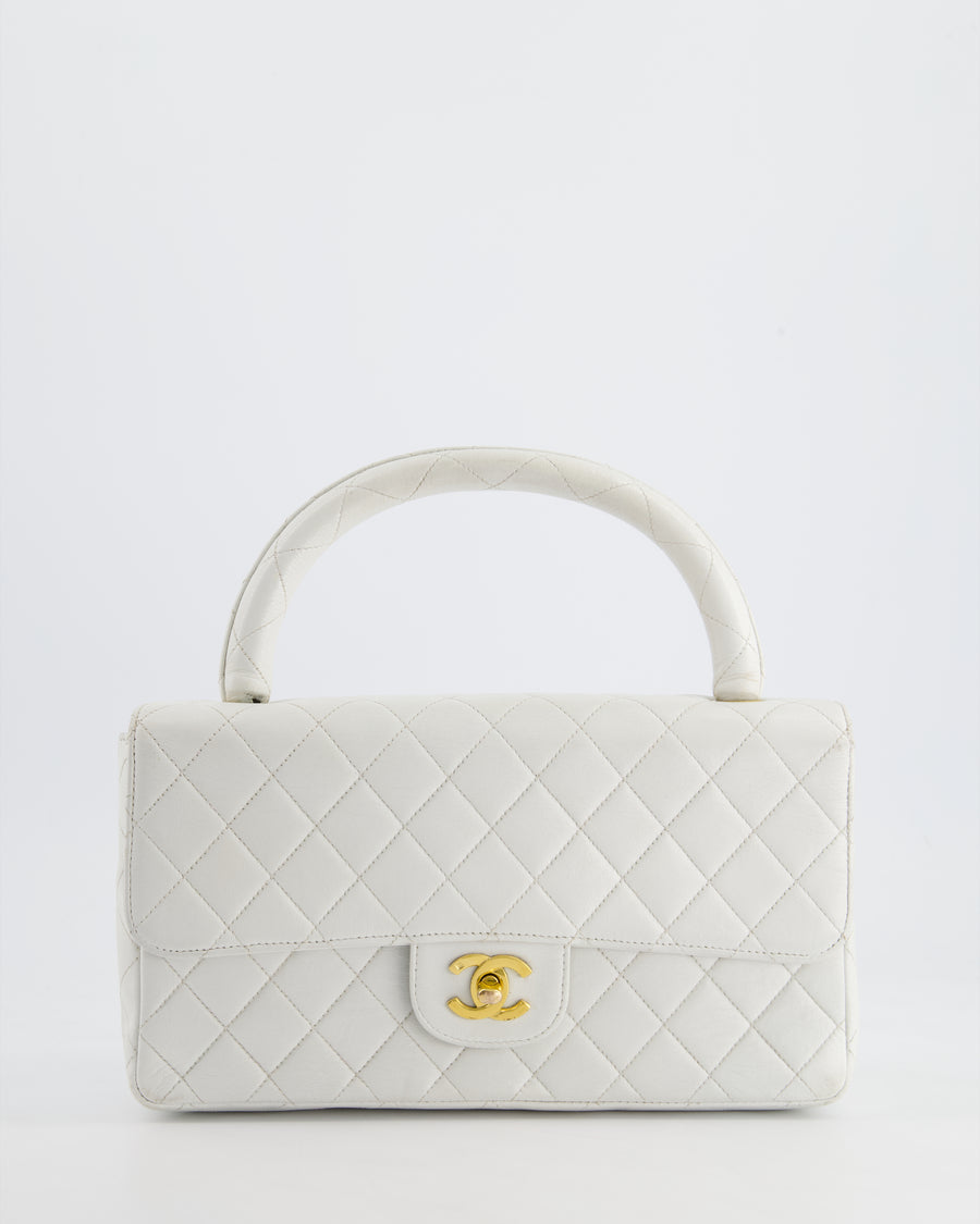 Chanel Vintage White Matelasse Leather Top Handle Bag with 24K Gold Hardware