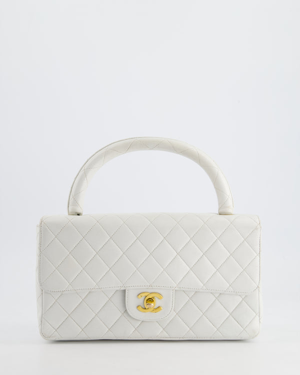 Chanel Vintage White Matelasse Leather Top Handle Bag with 24K Gold Hardware