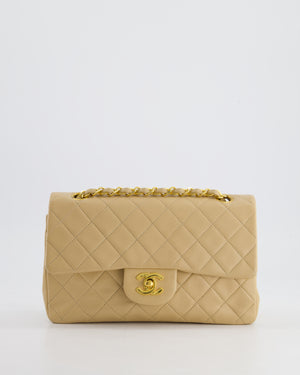 Chanel Vintage Beige Small Double Flap Bag in Lambskin Leather with 24K Gold Plated Hardware