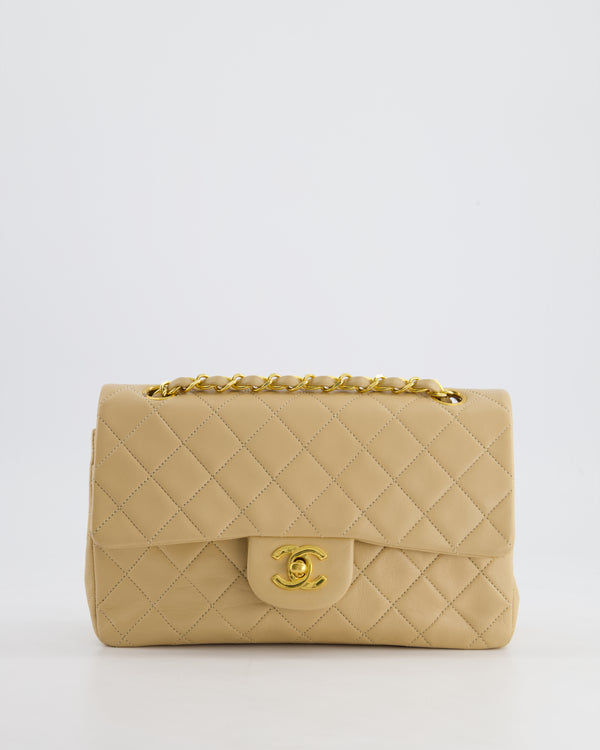 Chanel Vintage Beige Small Double Flap Bag in Lambskin Leather with 24K Gold Plated Hardware