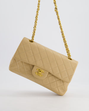 Chanel Vintage Beige Small Double Flap Bag in Lambskin Leather with 24K Gold Plated Hardware