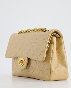 Chanel Vintage Beige Small Double Flap Bag in Lambskin Leather with 24K Gold Plated Hardware