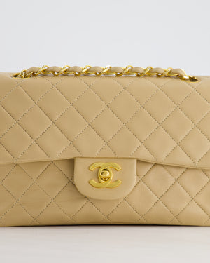 Chanel Vintage Beige Small Double Flap Bag in Lambskin Leather with 24K Gold Plated Hardware