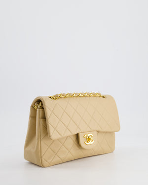 Chanel Vintage Beige Small Double Flap Bag in Lambskin Leather with 24K Gold Plated Hardware