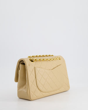 Chanel Vintage Beige Small Double Flap Bag in Lambskin Leather with 24K Gold Plated Hardware