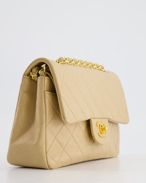 Chanel Vintage Beige Small Double Flap Bag in Lambskin Leather with 24K Gold Plated Hardware