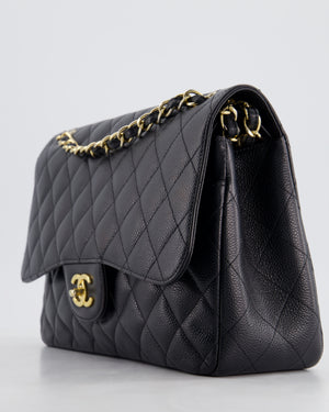 *HOT* Chanel Black Classic Jumbo Double Flap Bag in Caviar Leather and Gold Hardware