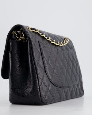 *HOT* Chanel Black Classic Jumbo Double Flap Bag in Caviar Leather and Gold Hardware