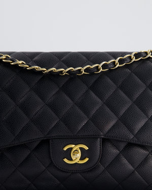 *HOT* Chanel Black Classic Jumbo Double Flap Bag in Caviar Leather and Gold Hardware