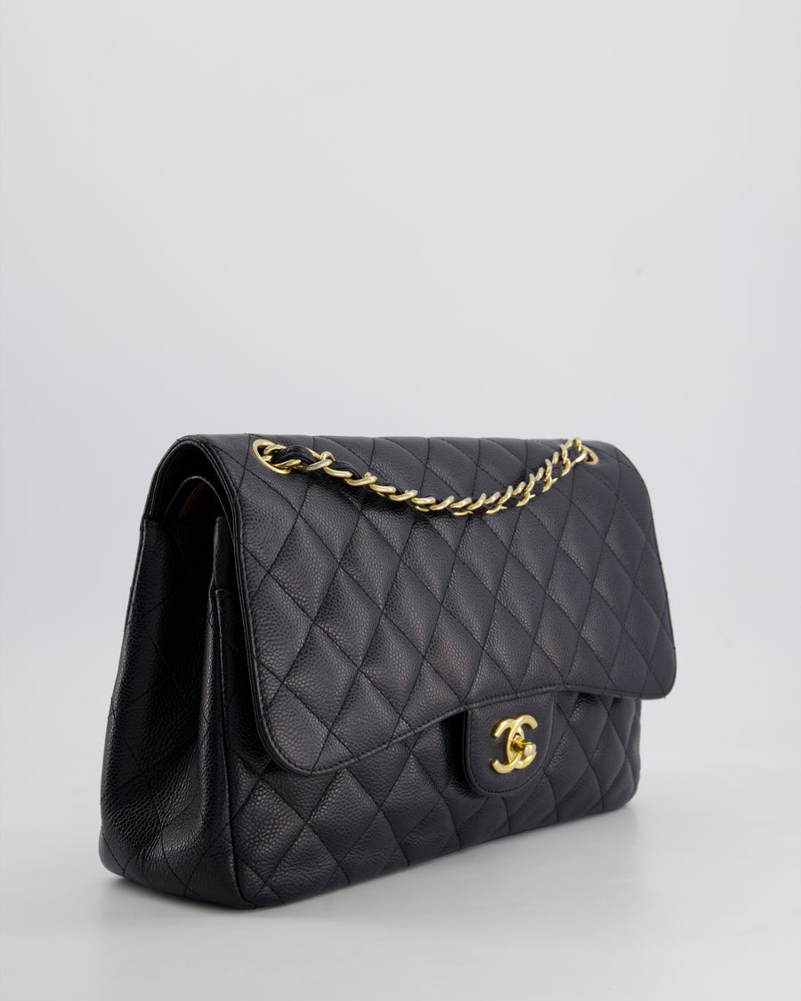 *HOT* Chanel Black Classic Jumbo Double Flap Bag in Caviar Leather and Gold Hardware